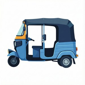 帶有深色頂篷的藍色和橙色自動人力車插圖