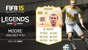 Moore 的 FIFA 15 Ultimate Team Legends 球員卡，附有統計數據和球場背景。 — 運動 壁紙