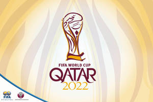 FIFA世界盃卡達2022官方標誌，金色波浪背景和徽章。 — 卡達 壁紙