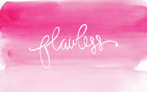 在粉紅色水彩背景上以白色草書字體寫的「flawless」這個詞。 — 粉紅色美學桌面 壁紙