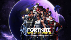 Fortnite Save The World 角色在太空中紫色星球前英雄般地擺姿勢。 — 酷炫的《要塞英雄》 壁紙