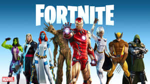 Fortnite 遊戲角色包括鋼鐵人和金鋼狼英勇擺姿勢。 — 酷炫的《要塞英雄》 壁紙