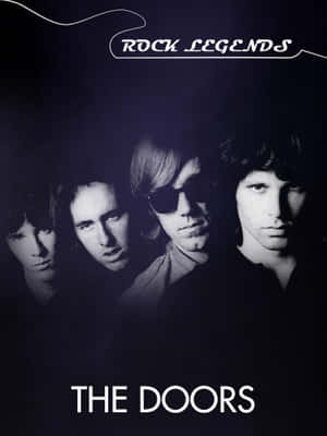 黑暗肖像中的四個男人，帶有「The Doors」和「Rock Legends」文字。 — iPad Pro 12.9 壁紙