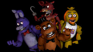 《Five Nights at Freddy's》中的四個恐怖機械人角色，背景為黑色。 — Studio Display 壁紙