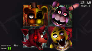 Five Nights at Freddy's 的四個恐怖機械角色，眼睛發光。 — 佛萊迪的五夜驚魂 安全漏洞 壁紙