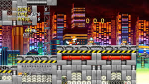 來自復古電玩的霓虹城市景觀中的 Fox McCloud。 — 音速小子 壁紙