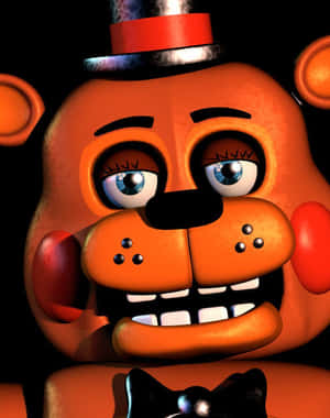 Freddy Fazbear 機械人，有發光眼睛和高帽，在黑暗環境中。 — 惡夢佛萊迪 壁紙