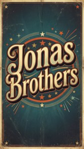 帶有星星和磨損紋理的復古Jonas Brothers演唱會海報。