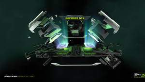 GeForce GTX Titan Z 顯示卡的分解圖，帶有發光綠色組件。 — 酷炫遊戲 壁紙