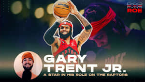 Gary Trent Jr. 身穿暴龍球衣，在舞台燈光下投籃，紋身清晰可見。 — 籃球 壁紙
