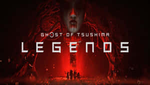 《Ghost of Tsushima Legends》中戰士剪影上方帶有紅色光芒的幽靈面孔。 — 對馬戰鬼 壁紙