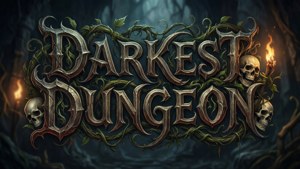 黑暗森林中帶有骷髏和藤蔓的哥德式遊戲標題 Darkest Dungeon。