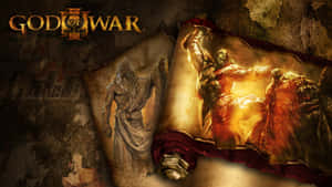 奎托斯在 God of War III 藝術中的古代卷軸上與怪物戰鬥。 — 戰神 壁紙