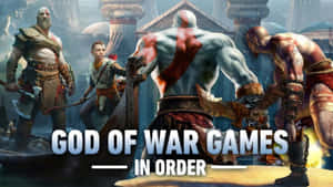 God of War 遊戲角色在一個有發光符文和戲劇性燈光的寺廟中。 — 戰神 壁紙