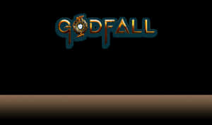 Godfall 遊戲標誌，金色和藍綠色字體在黑色背景上 — 電玩遊戲 GIF 壁紙