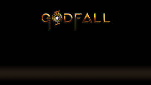 黑色背景上的金色 Godfall 電子遊戲標題標誌 — 神隕 壁紙