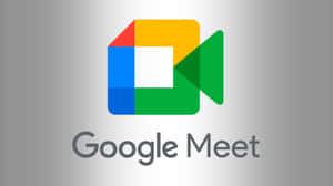 Google Meet 標誌，帶有彩色圖示，背景為銀色漸變。