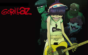 Gorillaz 動畫樂隊，其中一人在黑暗背景下彈吉他。 — 街頭霸王 壁紙