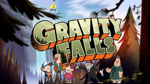 Gravity Falls 動畫節目標題，主要角色在森林場景中。 — 神秘小鎮大冒險 壁紙
