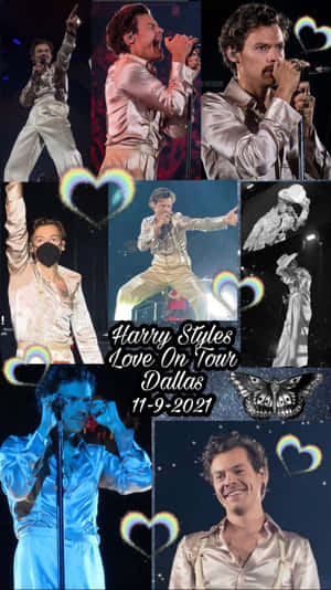 Harry Styles 在達拉斯的 Love On Tour 演唱會中在舞台上唱歌跳舞。 — 哈利·史泰爾斯 GIF 壁紙