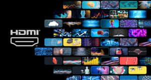 HDMI 標誌與周圍的科技圖示展示數位創新。 — OLED 壁紙