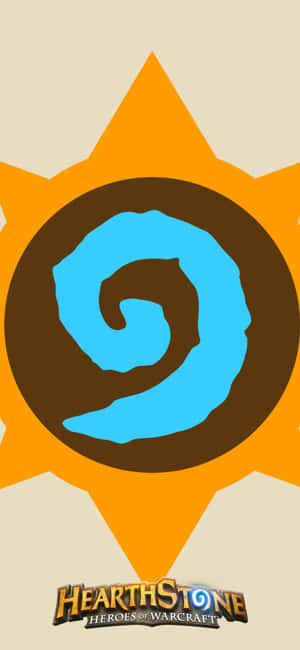 Hearthstone 標誌，在米色背景上，橙色太陽爆發襯托下，棕色圓圈內有藍色螺旋。 — Realme C100i 壁紙