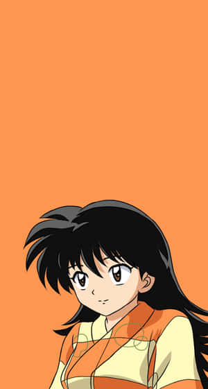 黑髮橙衣的動漫女孩向上看。 — 乾淨 壁紙