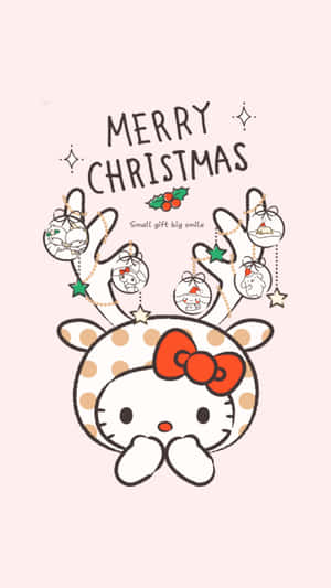 Hello Kitty 作為馴鹿，帶有聖誕裝飾和星星，背景是粉紅色 — 可愛聖誕節動圖 壁紙