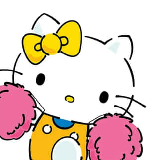 Hello Kitty 啦啦隊員手持粉紅色彩球，身穿黃色上衣。 — Galaxy Z Flip 8 壁紙