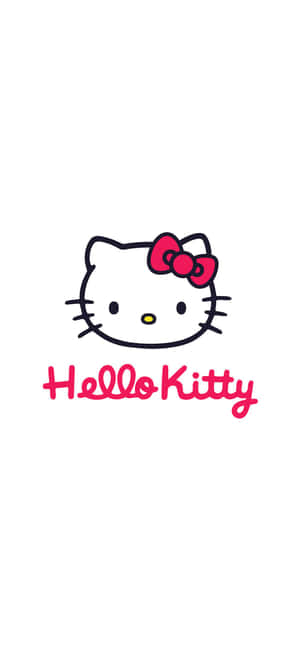 Hello Kitty 標誌，帶有紅色蝴蝶結和粉紅色文字，背景為白色 — 白色 iPhone 壁紙