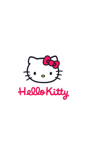 Hello Kitty 卡通角色，帶有紅色蝴蝶結和粉紅色名字文字，背景為白色。 — 可愛熊 壁紙