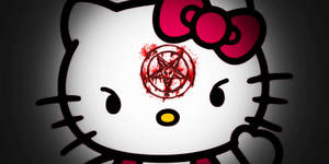 Hello Kitty 額頭上有一個血淋淋的倒轉五角星紋身。 — Hello Kitty 萬聖節 壁紙