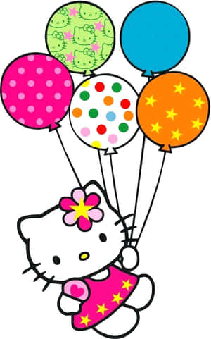 Hello Kitty 手持帶有星星和圓點圖案的彩色氣球。 — Hello Kitty 萬聖節 壁紙