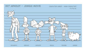 Hey Arnold! 主要角色以卡通排列方式搭配身高圖背景。