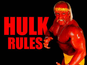 Hulk Hogan 以紅色身體彩繪和黃色短褲，帶有 'HULK RULES' 文字。 — 霍克·霍肯 壁紙