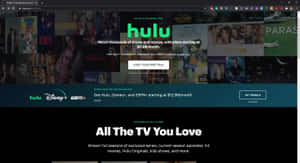 Hulu 串流服務首頁，展示電視節目海報和訂閱優惠。 — 昏暗 壁紙