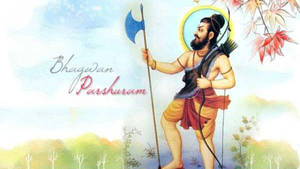 Bhagwan Parshuram 手持斧頭和弓的水彩插圖 — 魔法森林 壁紙