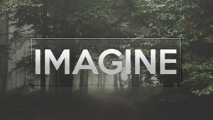 粗體白色文字 imagine 居中顯示在薄霧森林場景上方。 — 高解析度龍 壁紙