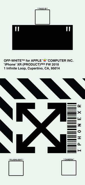 iPhone XR 產品設計，在淡綠色背景上帶有黑色箭頭和文字。 — Off white 標誌 壁紙