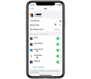 iPhone 顯示 iCloud 備份設定及應用程式選擇切換開關。 — 乾淨 壁紙