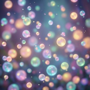 漂浮的彩虹色氣泡在柔和的粉彩漸變背景中閃耀。 — Pixel Watch 壁紙