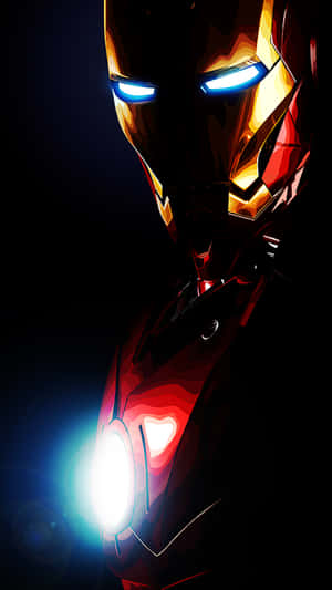 Iron Man 在黑暗環境中發光的眼睛和胸部反應器。 — 鋼鐵人標誌 壁紙