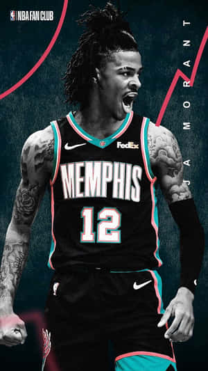 Ja Morant 身穿曼菲斯灰熊隊球衣，露出紋身咆哮。 — 最佳籃球 壁紙