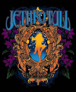 Jethro Tull 專輯藝術，華麗框架中的巫師剪影，周圍環繞著紫色花朵。 — 美學音樂 壁紙
