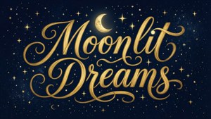 在繁星點點的夜空與新月下閃耀的金色 Moonlit Dreams 文字。