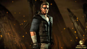 Johnny Cage 來自《真人快打X》在一個岩石競技場中，伴有發光粒子。 — 尼可拉斯·凱吉 壁紙