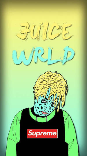 Juice WRLD 插圖，穿著 Supreme 背心，藍色臉龐和黃色頭髮。 — 果汁世界 4K 壁紙