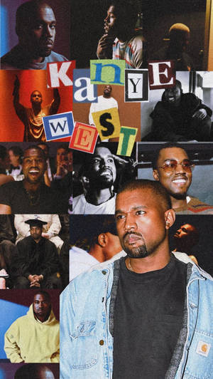 Kanye West 的拼貼畫，展示不同服裝和表情，並用彩色字母方塊。 — 肯伊·威斯特 壁紙