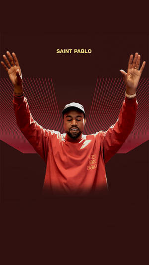 Kanye West 雙臂高舉，身穿紅色衛衣和帽子，背景為深色，帶有紅色射線。 — 肯伊·威斯特 壁紙