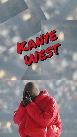 Kanye West 身穿紅色羽絨外套在舞台上於人群前雙手合十。 — 肯伊·威斯特 壁紙